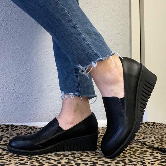Black Platform Wedge Loafers Flex Step Size 8.5 - Picture 6 of 12